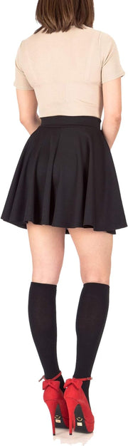 Women'S Plain Skater Skirt Basic A-Line Stretchy Flared Mini Flowy Skirt Multiple Colours plus Size Curve 8-22