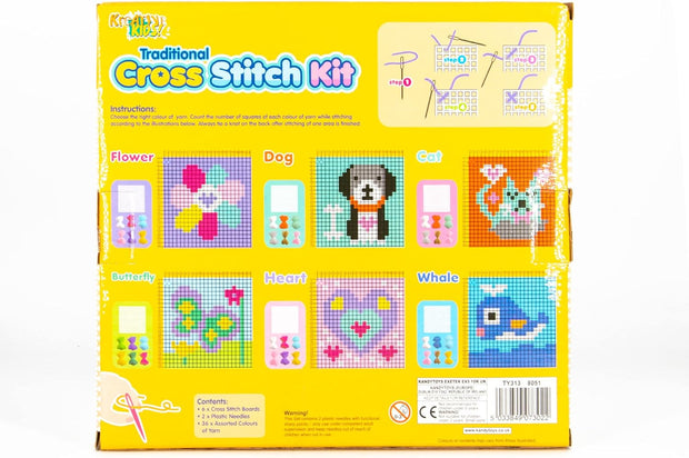 Kids 6-In-1 Cross Stitch Kit | 6 Assorted Embroidery Boards with 36 Coloured Threads Included | Kids Embroidery Kit