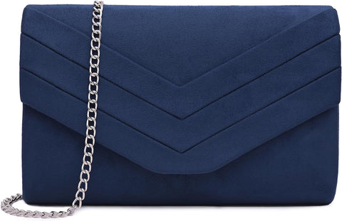 Clutch Bag for Women, Suede Clutch Bags for Wedding Shoulder Crossbody Evening Bag (Navy)