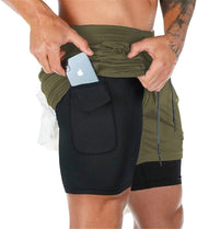 Mens Running Gym 2 in 1 Sports Shorts Breathable Outdoor Workout Training Shorts with Pockets