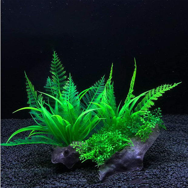 2 Pcs Aquarium Fish Tank Plants, Artificial Plastic Aquatic Plants with Rockery Base, Aquarium Decoration Accessories Aquarium Simulation Hydroponic Plants for Fish Tank for All Fish & Pets