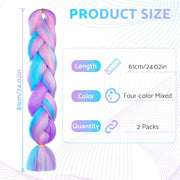 2PCS 4 Tone Hair Extensions for Braiding, Mermaid Fake Braids Hair, Plait Coloured Synthetic Wig