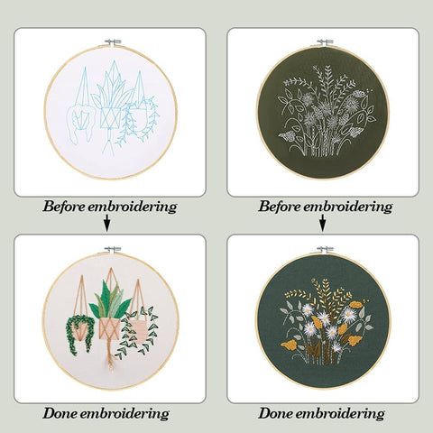 Embroidery Starter Kit, 3 Pack Cross Stitch Kit with Floral or Plant Pattern and Instructions, Full Range of Embroidery Kits, Embroidery Hoops, Color Threads and Tool