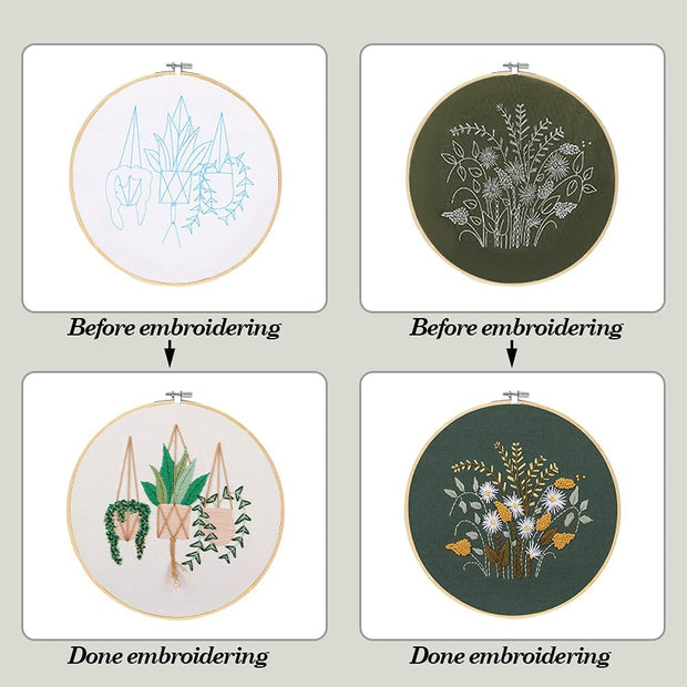 Embroidery Starter Kit, 3 Pack Cross Stitch Kit with Floral or Plant Pattern and Instructions, Full Range of Embroidery Kits, Embroidery Hoops, Color Threads and Tool