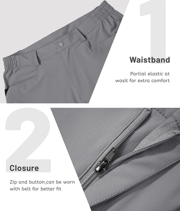 Men'S Shorts Quick Dry Cargo Shorts Elasticated Waist Outdoor Hiking Shorts with Zip Pockets