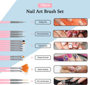 Nail Art Brushes Set, 15Pcs Acrylic Nail Brush Painting Pen and 5Pcs Nail Dotting Tools, Nail Pen Designer Nail Art Painting Kit for Diy & Professional Use