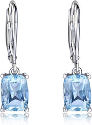 Genuine 925 Sterling Silver Sky Blue Topaz Drop Earrings Elegant Gemstone Wedding Engagement Jewelry for Women Gifts