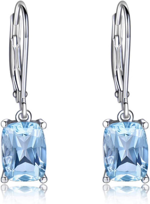 Genuine 925 Sterling Silver Sky Blue Topaz Drop Earrings Elegant Gemstone Wedding Engagement Jewelry for Women Gifts