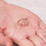 Rose Gold Plated Adjustable Leaf Ring Created with Zircondia® Crystals