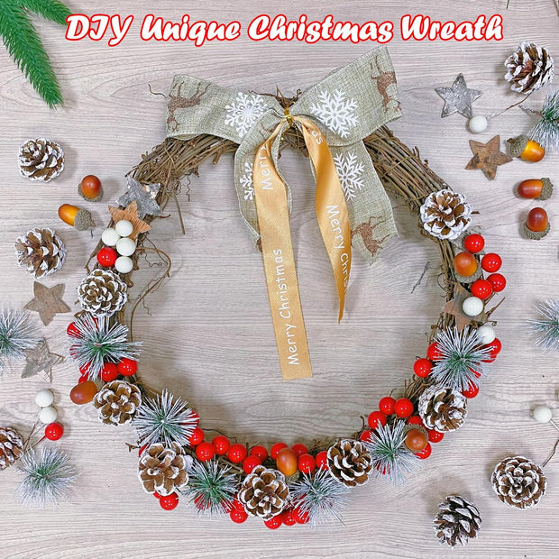 108Pcs Artificial Pine Cone Berry Set, Christmas Wreath Making Supplies, Snowy Pinecones White Berries Wreath Making Kit for Wreath, Garland, Craft, Winter DIY Christmas Decorations