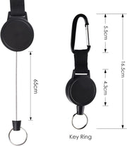 3 Pieces Heavy-Duty Retractable Keychains Retractable Badges Reel Clip with 65Cm/ 25 Inches Steel Wire Rope, Black