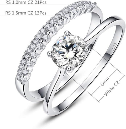 0.9Ct 925 Solid Sterling Silver White Cubic Zirconia Ring Set for Bride Wedding Band Engagement Size R-T 1/2