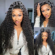 13X4 HD Lace Front Wigs Human Hair,Water Wave Curly Human Hair Wig for Black Women,180 Density Glueless Transparent Lace Frontal Wig Human Hair Pre Plucked,Brazilian Real Virgin Human Hair 16 Inch