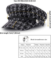 Ladies Houndstooth Cap Women'S Short Brim Visor Beret Fashion Casual Hat Retro British Style Elegant Winter Flat Hats for Women ('6 7/8-7 1/8') Black 1 Piece