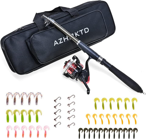 Portable Telescopic Fishing Rod and Reel Combos Full Kit Travel Fishing Rod Set with Full Kits Carrier Bag for Sea Saltwater Freshwater Fishing