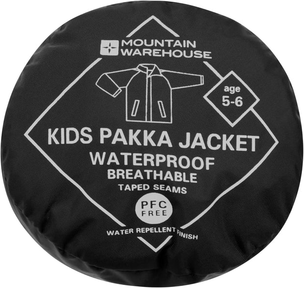 Pakka Kids Waterproof Jacket - Wind Resistant, Lightweight & Breathable Rain Coat for Girls & Boys with Packaway Bag - for Wet Weather, Travel, School