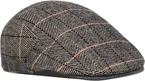 Mens Tweed Flat Cap Driving Hat Newsboy Cap - Adjustable Fashion Newsboy Irish Beret Hat, Autumn Winter, 55-59CM