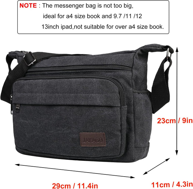 Waterproof Messenger Shoulder Bag,Multi Pockets Canvas Crossbody Bag for Men,Casual Lightweight Satchel Bag for Outdoor Fishing Camping Hiking Travel Working Daily Use (M)