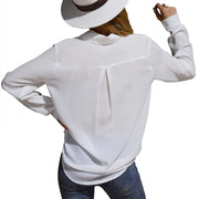 Womens Button down V Neck Shirts Chiffon Long Sleeved Loose Fit Blouse Summer Elegant Tops