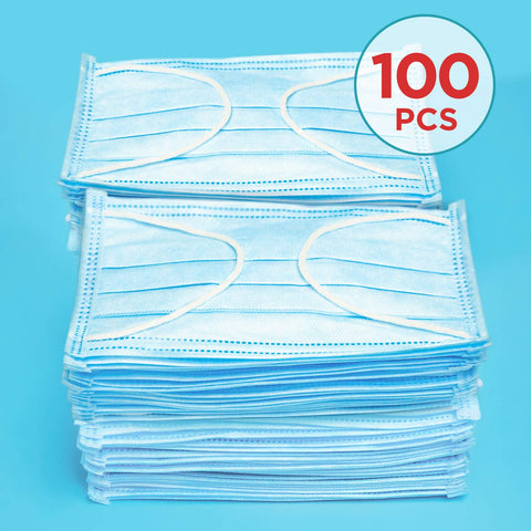 Harley Street Care Disposable Blue Face Masks Protective 3 Ply Breathable Triple Layer Mouth Cover with Elastic Earloops (Pack of 100)