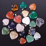 20Pcs Heart Shaped Stone Pendants Charms Crystal Chakra Beads for DIY Necklace Jewelry Making, 2 Sizes, Assorted Color