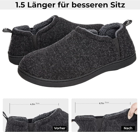 Men'S Fuzzy Wool Felt Memory Foam Slippers Anti-Slip Warm Faux Sherpa House Shoes with Dual Side Elastic Gores