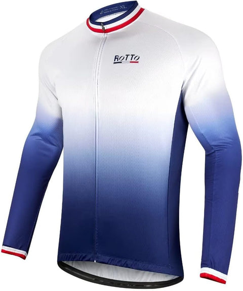 Cycling Jersey Mens Bike Shirt Long Sleeve Cycle Top with Pockets Gradient Color Series