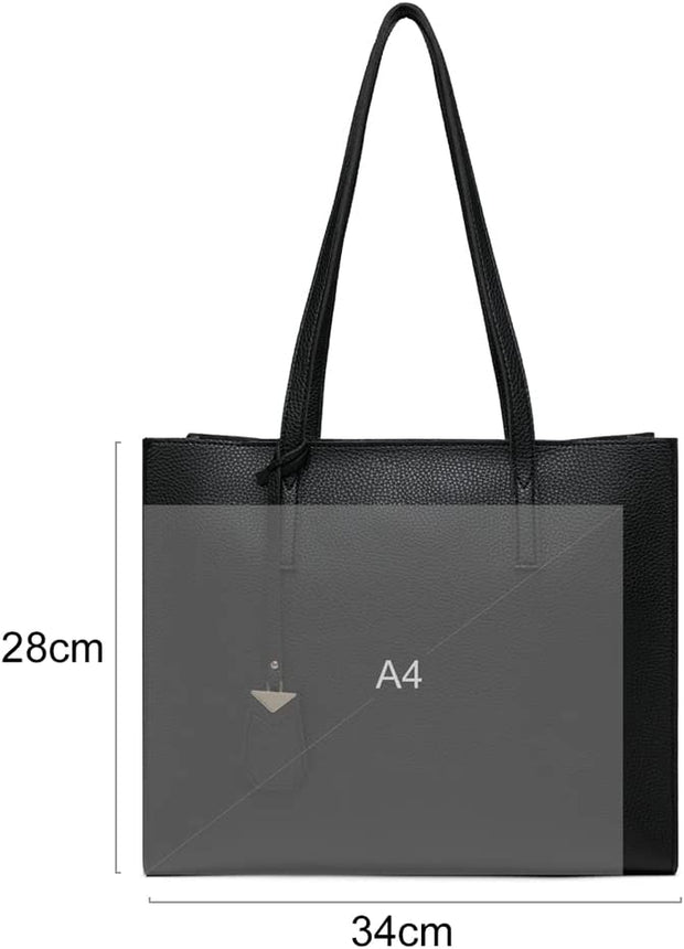 Women'S Tote Bag Large Handbag Soft Leather Simple Shoulder Bag with Zipper for School Work Leisure (A-Black)