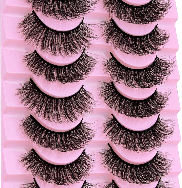 False Eyelashes Mink Lashes, 8 Pairs Dramatic D-Curly Natural Fluffy Fake Lashes (025)