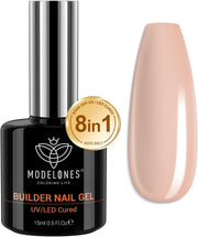 Gel Nail Polish Builder Nail Gel, 8-In-1 Cover Nude Gel Builder, Hard Gel Builder for Nails Strengthener Extension Gel Base Coat Rhinestone False Nail Tips Glue Gel in a Bottle 15ML Hard Gel