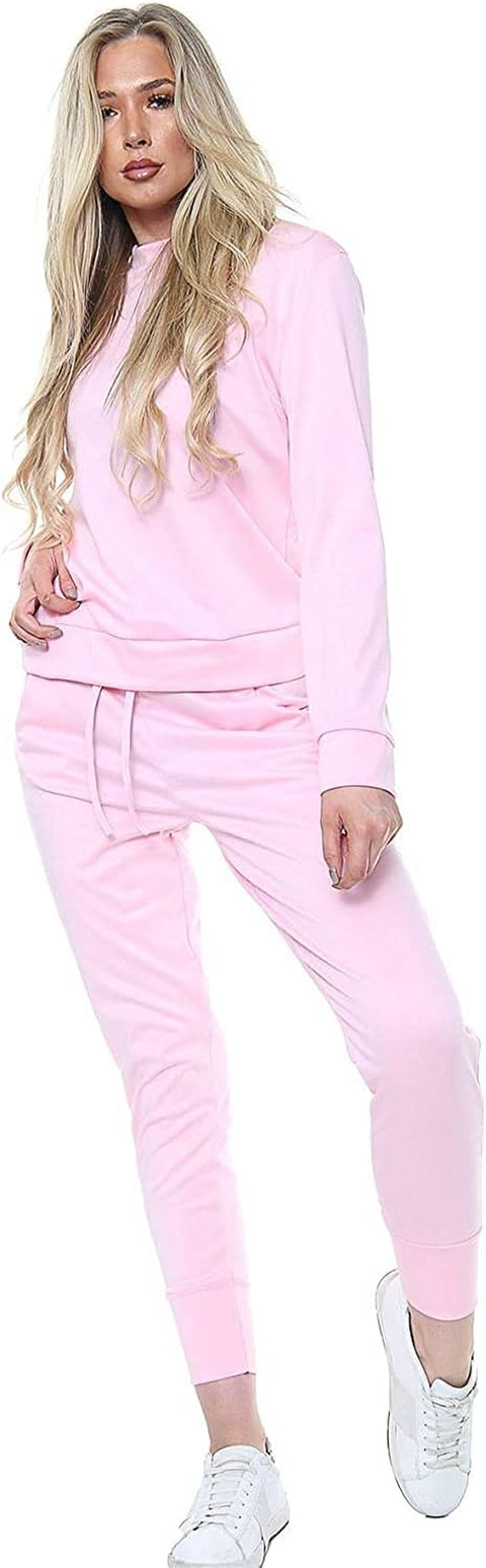 Womens Long Sleeve Loungewear Ladies Two Piece Co Ord Set Tracksuit plus Size Crew Neck Sweatshirt and Drawstring Baggy Jogger Pant