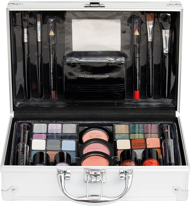 The Color Workshop - Bon Voyage Makeup Set - Fashion Train Case with Complete Professional Makeup Kit for Eyes, Face, Nails and Lips - Makeup Gift Set for Girls, Teenagers and Women - Beauty Case