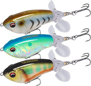 Topwater Fishing Lures with BKK Hooks, Plopper Floating Fishing Lures for Bass Catfish Pike Perch Swimbaits with Swivel Tail, Surface Bass Pike Pencil Fishing Lure for Freshwater or Saltwater