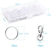 100Pcs Swivel Lobster Clasps & Key Ring Hoops with Plastic Box,50Pcs Metal Clips and 50Pcs Keyring Key Chain Hooks with Split Rings for Jewellery Making Hanging Crafts,Silver,Spyx18