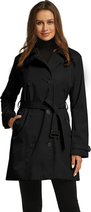 Women'S Shoulder Epaulets Belted Trench Coat Windproof Button Fastening Coats Double-Breasted Slim Fit Jackets