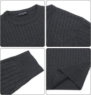 Men'S Wool Blend Jumper Sweater Crewneck Cable-Knit Pullover Sweater