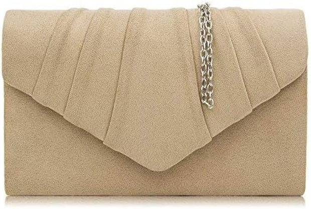 Women Clutch Bag Suede Pleated Envelope Bag Stylish Evening Bag