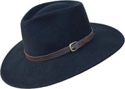 Premium Lewis - Wide Brim Fedora Hat - 100% Wool Felt - Water Resistant - Leather Band