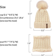 LCZTN Womens Pom Beanie Hat Scarf Set Girls Winter Ski Hat Slouchy Knit Cap with Fleece Lined