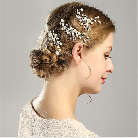 3 PCS Bridal Hair Pins,  Pearl Flower Crystal Bridal Bridesmaid Jewelry Wedding Hair Pin Clips Rhinestone Headpiece Accessories Bobby Pin