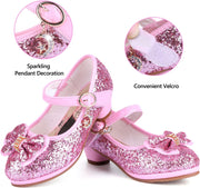 Girl Sandals Glitter Princess Shoes Sequin Party Shoes Bling Bowknot High Heels Wedding Birthday Dress Shoes Comfort Bright Diamond Cosplay Dance Shoes for Little Girls Pink Silver Blue Purple White