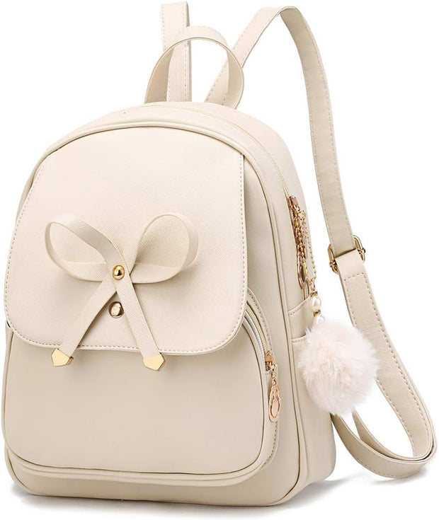 Girls Bowknot Mini Backpacks PU Leather Women Fashion Backpack Shoulder Bags for Ladies Small Rucksack Teenagers