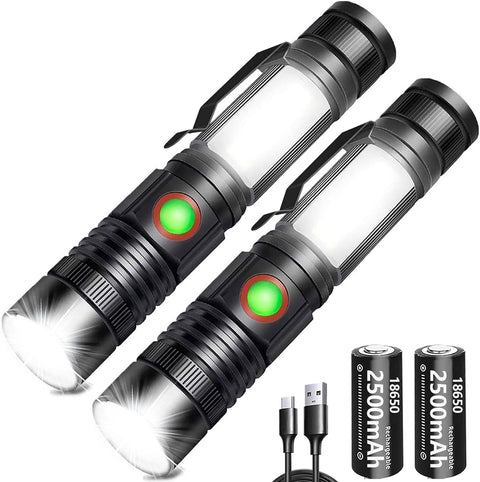 Torch Led Torches Rechargeable (Including Battery) 2000 Lumens Mini Magnet Torches Super Bright Tactical Flashlight COB Work Light Powerful Torch for Hiking Camping Walking(2 Pack)