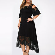 plus Size Dresses for Women Sexy Lace Splicing Cold Shoulder Ruffle Sleeve Dress Casual Loose Dress Summer Maxi Long Dress Oversized Hawaiian Beach Dresses Cruise Outfits Dresses