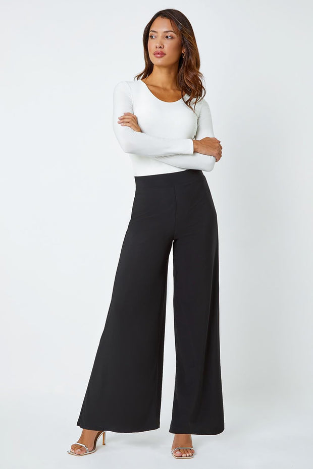 Wide Leg Trousers for Women UK Ladies Palazzo Pants Evening Jersey Elasticated High Waist Smart Flared Culotte Office Work Going Out Loose Crepe Bottoms