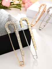 Women Brooch Pins Sweater Shawl Clips Faux Crystal and Pearl Brooches, Safety Pins Dress Shirt Clips for Women, 2 Styles, Gold, Silver