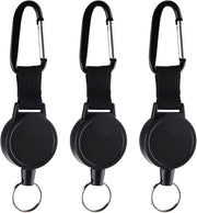 3 Pieces Heavy-Duty Retractable Keychains Retractable Badges Reel Clip with 65Cm/ 25 Inches Steel Wire Rope, Black