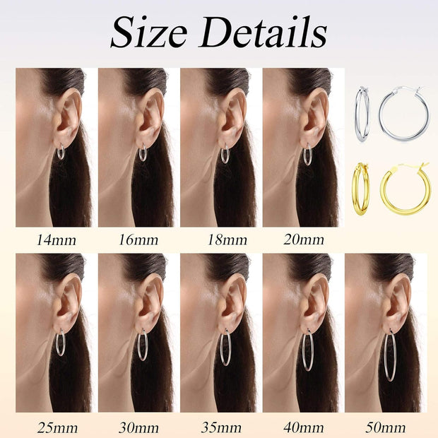 Sterling Silver Hoop Earrings for Women Girls Sensitive Ears Hypoallergenic Hoop Earrings 14/16/18/20/25/30/35/40Mm