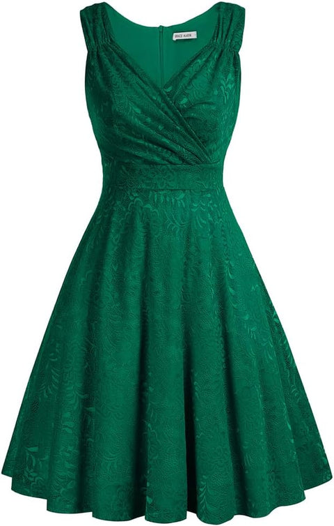 Women Sequins Velvet Banquet Dinner Dress 50S Autumn Winter V-Neck A-Line Dress