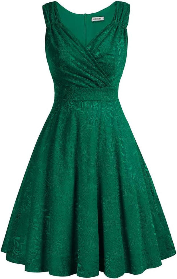 Women Sequins Velvet Banquet Dinner Dress 50S Autumn Winter V-Neck A-Line Dress